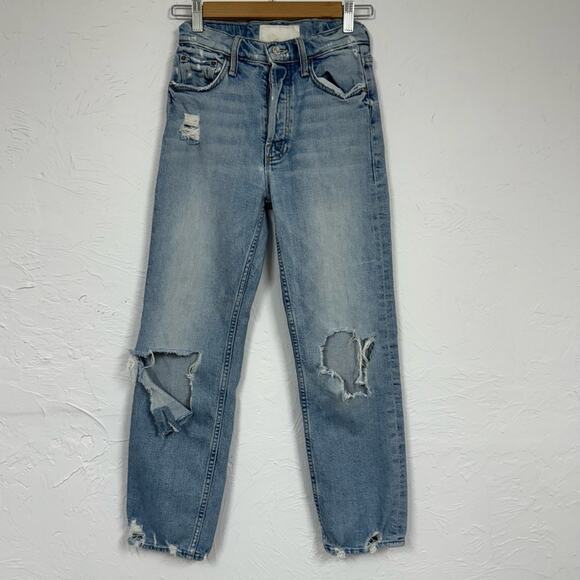 Mother Tomcat High Rise Blue Jeans Womens 24 Straight Leg Cropped Light Wash - Picture 1 of 13